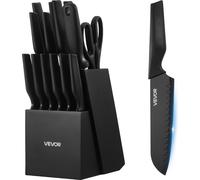 Conjunto de cuchillos de cocina VEVOR con bloque de madera y afilador, 15 piezas. Juego de cuchillos de acero inoxidable de alto contenido de carbono, afilados y de alta calidad, con mangos ergonómico