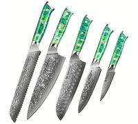 Conjunto de cuchillos - Juego de cuchillos - Cuchillos de cocina - Set de corte - Cuchillos profesionales - Color verde - Acero japonés VG-10