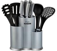 Conjunto de cuchillos Schäfer de 11 piezas, de muy alta calidad, con soporte de pinceles, que incluye: cuchillo para pan, espaguetis y accesorios, en color plateado