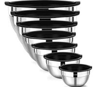 Conjunto de cuencos mezcladores de acero inoxidable Unyqoos® (7 piezas) con tapas herméticas – apilables, aptos para lavavajillas, con capacidades de 5.0/3.5/2.5/2.0/1.5/1.0/0.67 cuartos de galón – pa