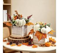 Conjunto de decoración otoñal con calabazas, flores artificiales, caja de madera, juego de 2 unidades