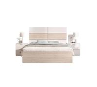 Conjunto de dormitorio pack astra 2 cabecero + 2 mesitas + aro + armario blanco/natural