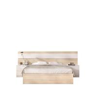 Conjunto de dormitorio pack niza 2 cabecero + 2 mesitas + aro + cómoda natural/blanco