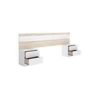 Conjunto de dormitorio pack niza cabecero + 2 mesitas + armario + cómoda blanco/natural