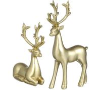Conjunto de dos figuras de renos decorativos Unyqoos® – renos dorados de resina, elegantes adornos navideños para salón, mesa y regalos