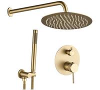 Rea Juego de ducha empotrado Lungo Grip Gold Brush + Box sistema ducha de latón para baño (oro cepillado)