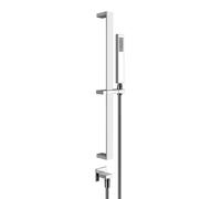 Conjunto de ducha Gessi Rettangolo con cabezal de ducha anticalcáreo, con codo de conexión a la pared, 20142707, Color: Metal negro cepillado PVD