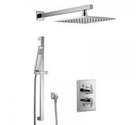 Conjunto de ducha HSK 3.05 cuadrado, con soporte mural recto, cromado, 1002305-KB18, Versión: con ducha de cabeza cuadrada, super-apartamento, 400