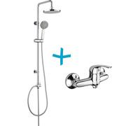 Conjunto de ducha Mereo: cabezal de ducha lila de plástico y ducha de mano con tres posiciones, incluyendo grifo de ducha de 150 mm - CBEE609