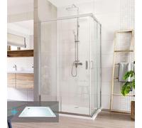 Conjunto de ducha Mereo: LIMA, rectangular, 100x80 cm, estructura de aluminio cromado, cristal transparente, bandeja de mármol artificial - CK82413KM
