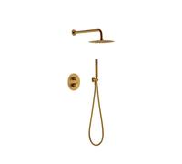 Conjunto de ducha termostática empotrada con un diseño moderno de acabado oro cepillado Line de Imex - Oro / Latón / Imex