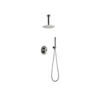 Conjunto de ducha termostática empotrado con teleducha rociador y grifería gris mate y champagne top Line de Imex
