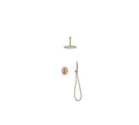 Conjunto de ducha termostático con rociador de conexión a techo y ducha de mano color oro rosa cepillado Monza de Imex
