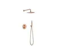 Conjunto de ducha termostático empotrado con rociador a pared acabado oro rosa cepillado Line de Imex