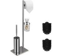 Conjunto de escobilla para inodoro Ibenzoa® de pie, 3 en 1, con soporte para papel higiénico, cesto de almacenamiento giratorio, protector contra salpicaduras y acero inoxidable con acabado en níquel 