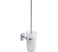 Conjunto de escobilla para inodoro Unyqoos® de montaje en pared, sin necesidad de taladrar: vidrio satinado y acero inoxidable cromado, elegante soporte para escobilla para un baño moderno