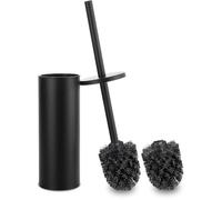 Conjunto de escobillas para inodoro Unyqoos® en color : mango de acero inoxidable y piezas de PP, 2 cabezales de repuesto con cerdas de nylon densas, protección contra salpicaduras, soporte de acero i