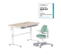 Conjunto de escritorio infantil HOKO, con altura ajustable, diseño de madera, 120x60 cm. Incluye escritorio y silla infantil en color verde, con superficie de escritorio inclinable. Marca: CELIN & ANT