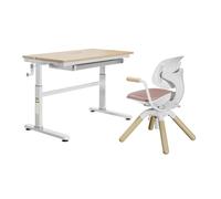 Conjunto de escritorio infantil HOKO, con altura ajustable, mesa de 100x60 cm con superficie inclinable, silla infantil versátil y ajustable, diseño de madera/rosa, modelo LUKA