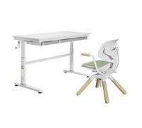 Conjunto de escritorio infantil HOKO con silla, 120x60 cm, escritorio con altura ajustable y silla giratoria de 360°, ideal para niños a partir de 125 cm de altura, color blanco y verde, modelo LEVI &