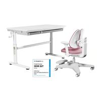 Conjunto de escritorio infantil HOKO con silla, escritorio regulable en altura con una superficie de trabajo de 120x60 cm, ideal para habitaciones infantiles, color blanco y rosa, modelos ELIN y ANKE