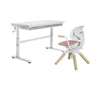 Conjunto de escritorio infantil HOKO de 120x60 cm, con altura ajustable, que incluye una silla infantil, un escritorio con 2 cajones y una superficie inclinable, en color blanco/rosa, modelo ELIN & LA