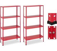 Conjunto de estanterías rojas para uso intensivo, con 2 unidades y 4 niveles cada una