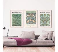 Conjunto de flores de William Morris, lámina artística botánica floral moderna, póster en lienzo, flores de otoño, iluminación de sauce (70x100cmx3/marco interno)