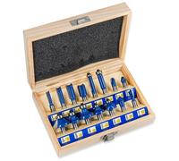 Conjunto de fresas para madera S&R, con 15 fresas de carburo HM, fresas para fresadora de 8 mm de vástago, estuche de madera, acero para herramientas forjado, insertos de carburo HM, fresas para fresa