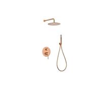 Conjunto de grifo empotrado de 2 vías con ducha de mano en acero y latón con acabado oro rosa cepillado monza de Imex - Rosado / Rociador con tubo salida techo