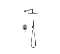 Conjunto de grifo empotrado de 2 vías con ducha de mano fabricado en acero y latón black gun metal monza de Imex - Negro / Rociador con tubo salida pared