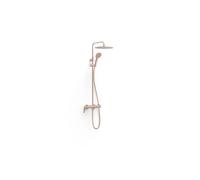 Conjunto de grifo monomando mural de dos vías para ducha con barra telescópica acabado oro rosa mate Fuji Tres
