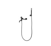 Conjunto de grifo monomando y ducha de mano fabricado en latón y abs con acabado black gun metal Monza de Imex
