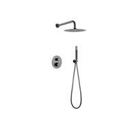 Conjunto de grifo termostático empotrado de 2 vías y ducha de mano con acabado black gun metal Monza de Imex