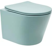 Conjunto de inodoro de pared SAT Infinitio, inodoro suspendido sin borde de descarga, tapa de inodoro con sistema de cierre suave, incluye kit de montaje, color verde mate