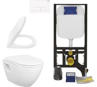 Conjunto de inodoro suspendido Creavit, color blanco, con cerámica, inodoro de pared con tapa de cierre suave y sistema de instalación empotrada. Incluye cisterna de 3/6 litros. Conjunto completo