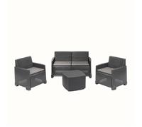 Conjunto De Jardín 2 Sillones + Sofá 2 Plazas + 4 Cojines + Mesa Auxiliar De Polipropileno Como - Ipae Progarden. Antracita
