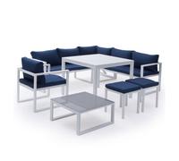 Conjunto de jardín ajustable ibiza tela azul 7 plazas- aluminio blanco
