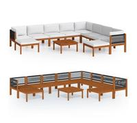 Conjunto De Jardín De 11 Piezas Con Cojines, Madera Color Crema, Acacia Y Cuerda Vidaxl