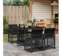 Conjunto de jardín de 5 piezas, color negro resina, tejido de mesa, vidrio templado