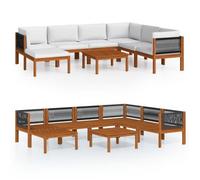 Conjunto De Jardín De 8 Piezas Con Cojines, Madera Color Crema, Acacia Y Cuerda Vidaxl