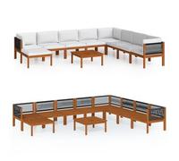 Conjunto De Jardín De 9 Piezas Con Cojines, Madera Color Crema, Acacia Y Cuerda Vidaxl