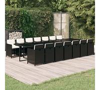Conjunto de jardín de resina tejida 15 piezas, color negro | Marco de acero resistente, cojines gruesos, respaldo plegable, pila debajo de mesa, 110 kg por asiento