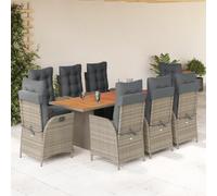 Conjunto de jardín genérico de 9 piezas, color gris resina Tressee | Respaldo Reposapiés Regulables, Cojines gruesos, funda extraíble, mesa acacia