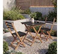 Conjunto de jardín HWC-P71, grupo de asientos tipo lounge, compuesto por 2 sillas y una mesa plegable de madera de acacia, color natural-