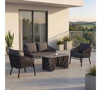 Conjunto de jardín HWC-P90, juego de salón para jardín que incluye sofá, sillón y mesa, con trenzado de cuerda, tapizado en tela/textil (180g/m²) de color gris antracita