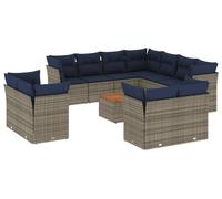 Conjunto de jardín – Juego de muebles para exteriores – Fabricado en ratán sintético resistente a la intemperie – 12 piezas con cojines – Diseño modular – Color gris