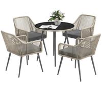 Conjunto de jardín - Juego de muebles para jardín - Juego de sillones - Juego de mesa bistró - Juego de 4 piezas - Fabricado con resina trenzada - Mesa redonda con superficie de vidrio