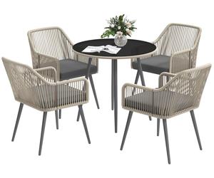 Conjunto de jardín - Juego de muebles para jardín - Juego de sillones - Juego de mesa bistró - Juego de 4 piezas - Fabricado con resina trenzada - Mesa redonda con superficie de vidrio