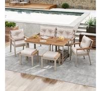 Conjunto de jardín Merax, fabricado en madera de acacia, para 6-7 personas, que incluye sillas y un carro de servicio desmontable. Funda lavable, color beige